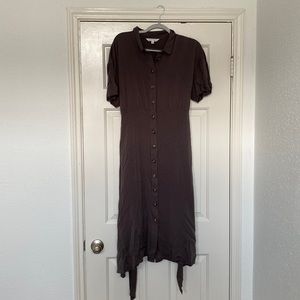 Gray Button-Down Midi Dress